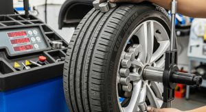 Tire rotation in an auto repair shop